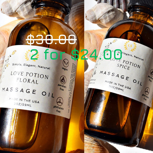 Massage Oil Bundle Love Potion | Floral & Spice, Romantic Vegan Blend with Vitamin E