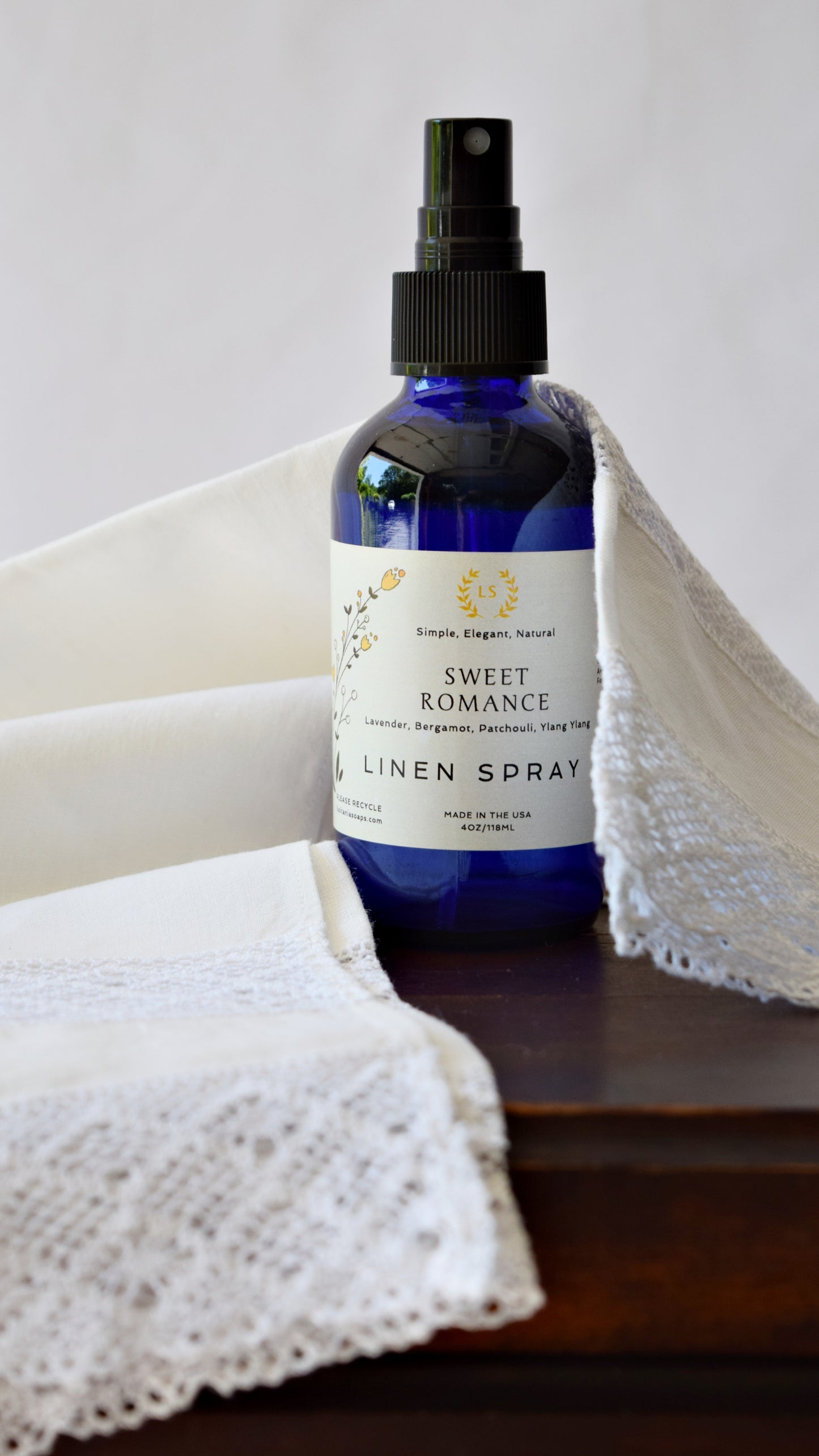 Linen Spray - Sweet Romance - Blend of Lavender, Bergamot, Patchouli & Ylang Ylang. Keep Your Clothes Smelling Like a Dream